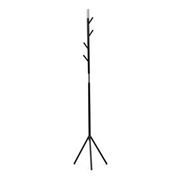 Věšák stojanový, výška 179 cm, kovová konstrukce, černý matný lak, nosnost 6 kg