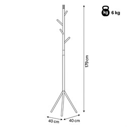 Věšák stojanový, výška 179 cm, kovová konstrukce, bílý matný lak, nosnost 6 kg