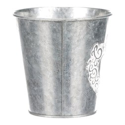 Obal kovový na květiny ve stříbrné barvě s dekorem srdce.