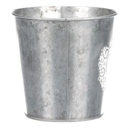 Obal kovový na květiny ve stříbrné barvě s dekorem srdce.