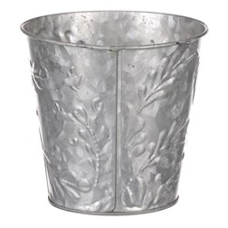 Obal kovový na květiny ve stříbrné barvě s dekorem jmelí.