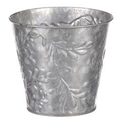 Obal kovový na květiny ve stříbrné barvě s dekorem jmelí.