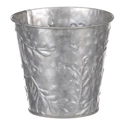 Obal kovový na květiny ve stříbrné barvě s dekorem jmelí.