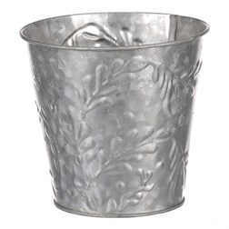 Obal kovový na květiny ve stříbrné barvě s dekorem jmelí.