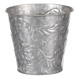 Obal kovový na květiny ve stříbrné barvě s dekorem jmelí.