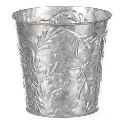 Obal kovový na květiny ve stříbrné barvě s dekorem jmelí.