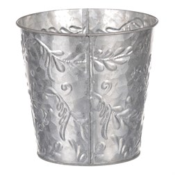 Obal kovový na květiny ve stříbrné barvě s dekorem jmelí.
