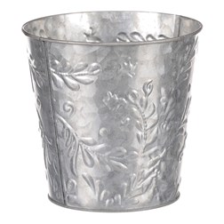 Obal kovový na květiny ve stříbrné barvě s dekorem jmelí.