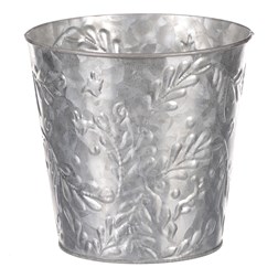 Obal kovový na květiny ve stříbrné barvě s dekorem jmelí.