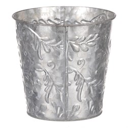 Obal kovový na květiny ve stříbrné barvě s dekorem jmelí.