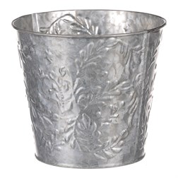 Obal kovový na květiny ve stříbrné barvě s dekorem jmelí.