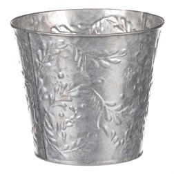 Obal kovový na květiny ve stříbrné barvě s dekorem jmelí.