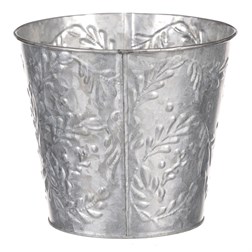 Obal kovový na květiny ve stříbrné barvě s dekorem jmelí.