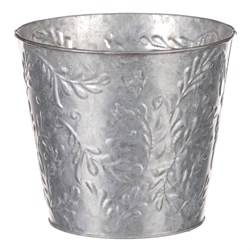 Obal kovový na květiny ve stříbrné barvě s dekorem jmelí.