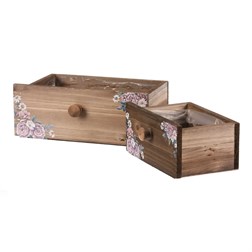 Šuplík dřevěný - obal, květinový dekor, cena za sadu 2 ks.