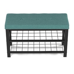 Botník 2 police, potah zelená látka, kov - černý matný lak