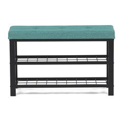 Botník 2 police, potah zelená látka, kov - černý matný lak