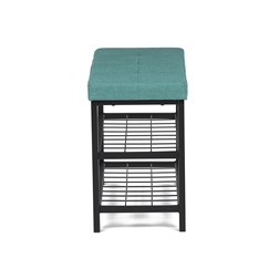 Botník 2 police, potah zelená látka, kov - černý matný lak