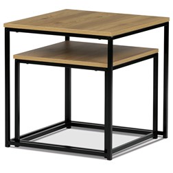 Set 2 ks odkládacích stolků, MDF, dekor divoký dub, kov, černý lak