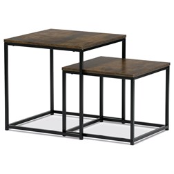 Set 2 ks odkládacích stolků, MDF, dekor divoký dub, kov, černý lak
