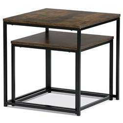 Set 2 ks odkládacích stolků, MDF, dekor divoký dub, kov, černý lak