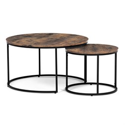 Set 2 ks stolíkov, MDF doska, dekor staré drevo, kovová podnož, čierny lak