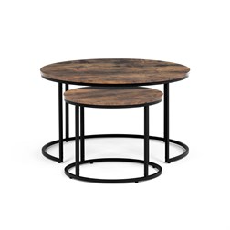 Set 2 ks stolíkov, MDF doska, dekor staré drevo, kovová podnož, čierny lak