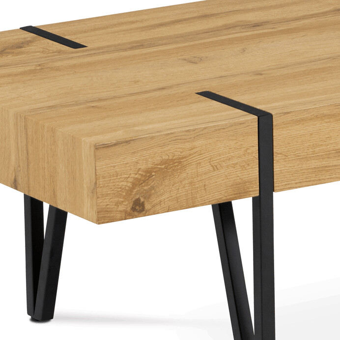 Konferenčný stolík 110x60x42, MDF biely dub, kov čierny matný AHG-233 OAK