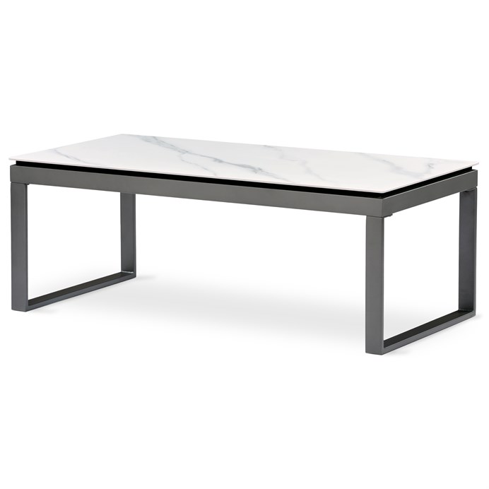 Konferenčný stôl, doska slinutá keramika 120x60, biely mramor, nohy šedý kov AHG-284 WT