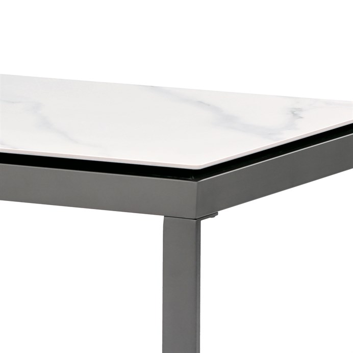 Konferenčný stôl, doska slinutá keramika 120x60, biely mramor, nohy šedý kov AHG-284 WT