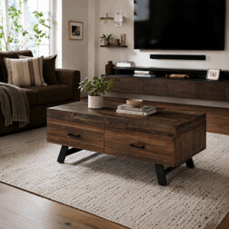 Konferenční stůl, 120x60 cm, MDF deska, masiv borovice, kov, černý lak