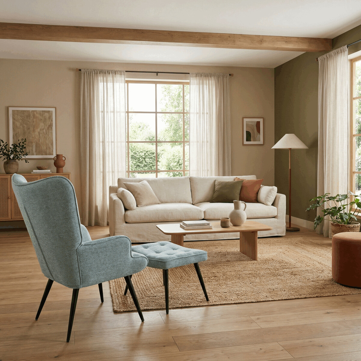 Kreslo ušiak s podnožou ELDORIA Modrá