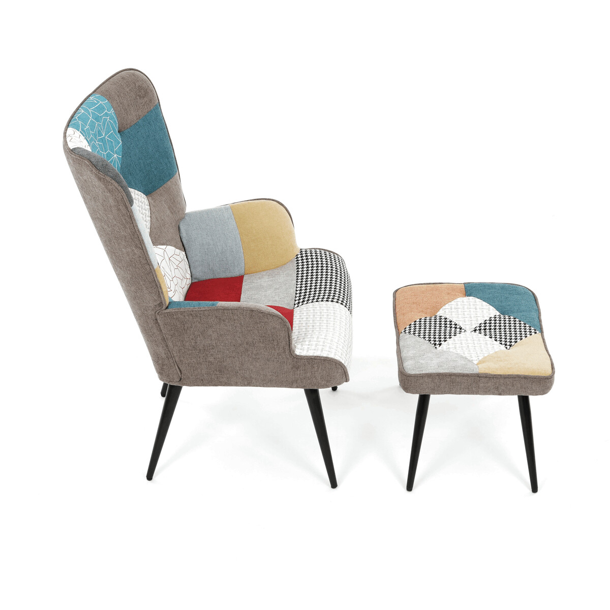 Kreslo ušiak s podnožou ELDORIA PATCHWORK