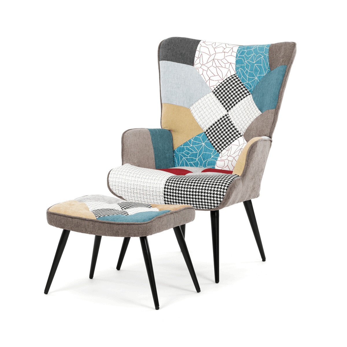 Kreslo ušiak s podnožou ELDORIA Viacfarebná