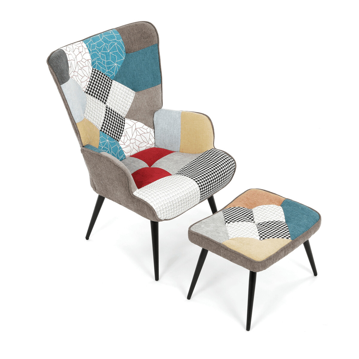 Kreslo ušiak s podnožou ELDORIA PATCHWORK