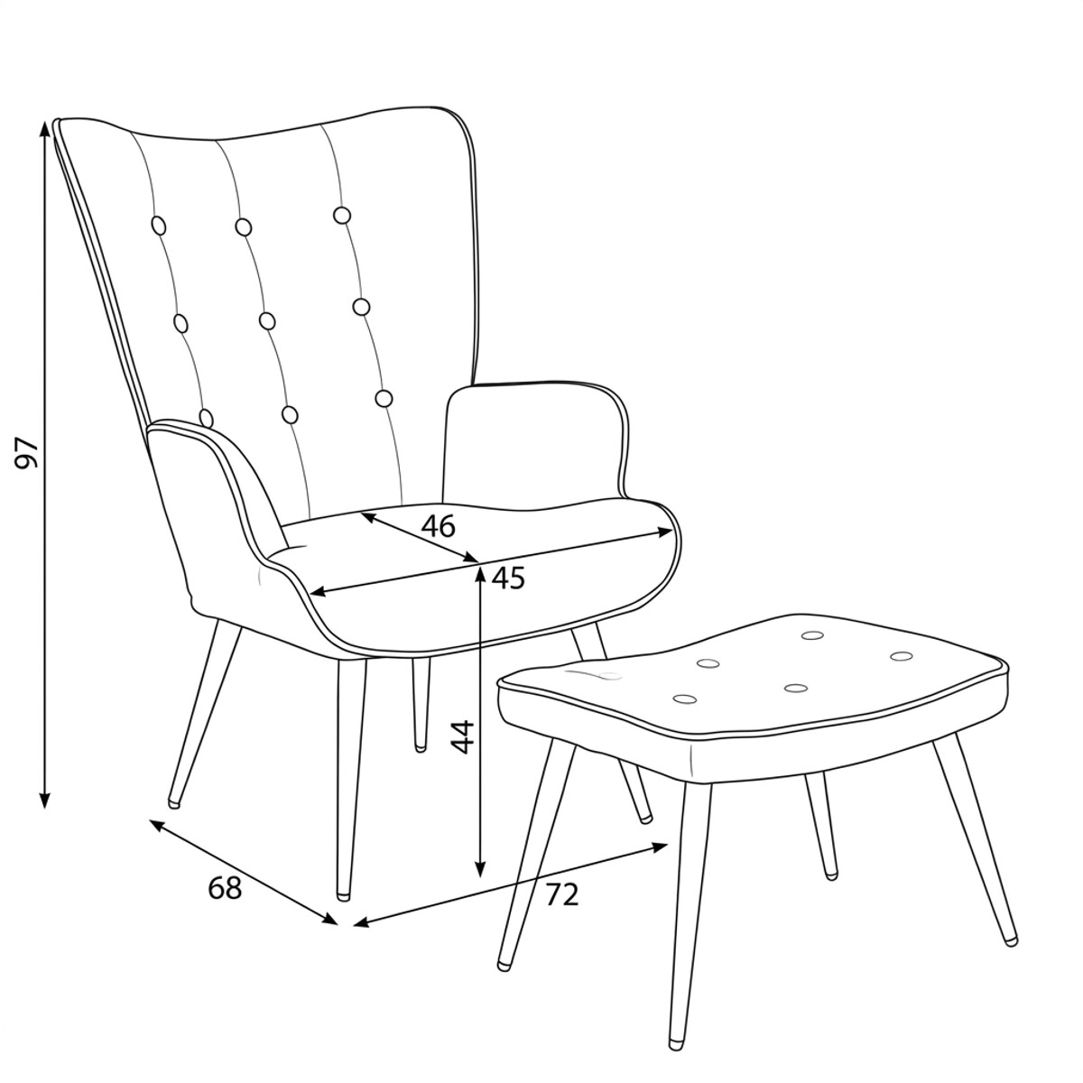 Relaxačné kreslo ušiak s podnožkou látka AK-303B GREY2