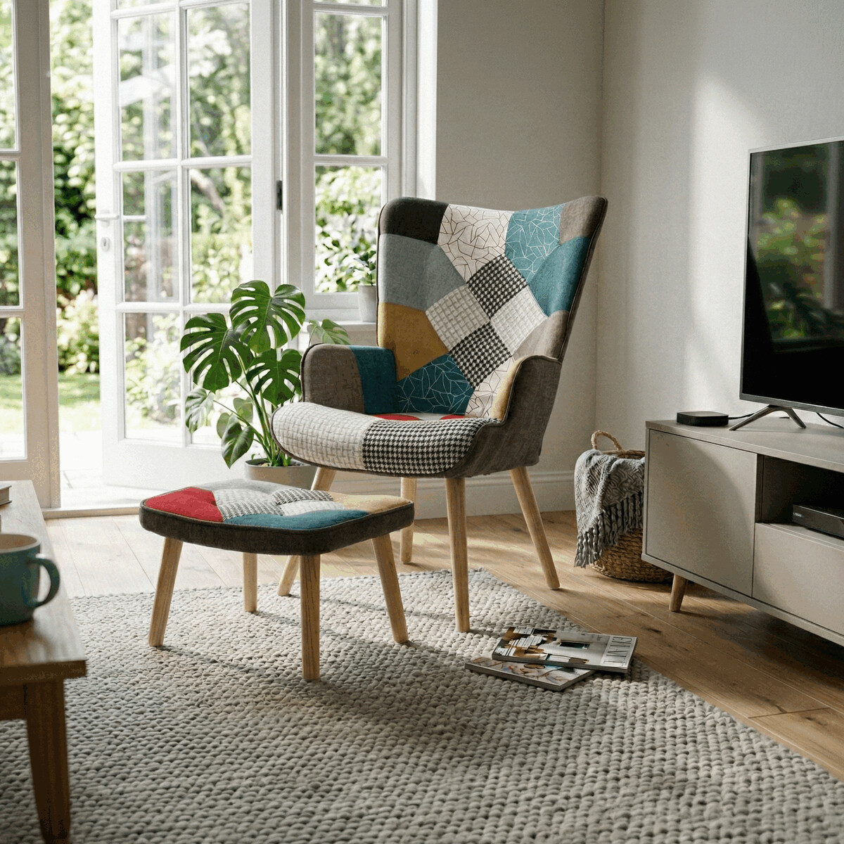 Kreslo ušiak s podnožou PATCHWORK 01