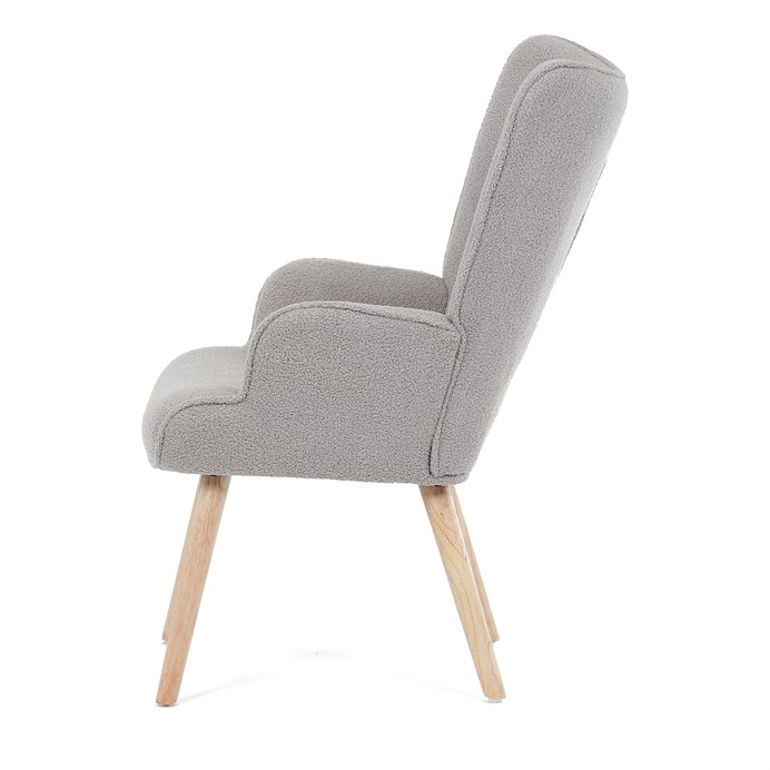 Kreslo "ušák", poťah šedá látka bouclé, nohy masiv kaučukovník AK-309 GREY2