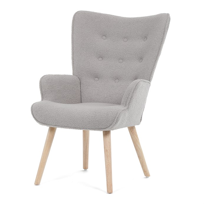Kreslo "ušák", poťah šedá látka bouclé, nohy masiv kaučukovník AK-309 GREY2