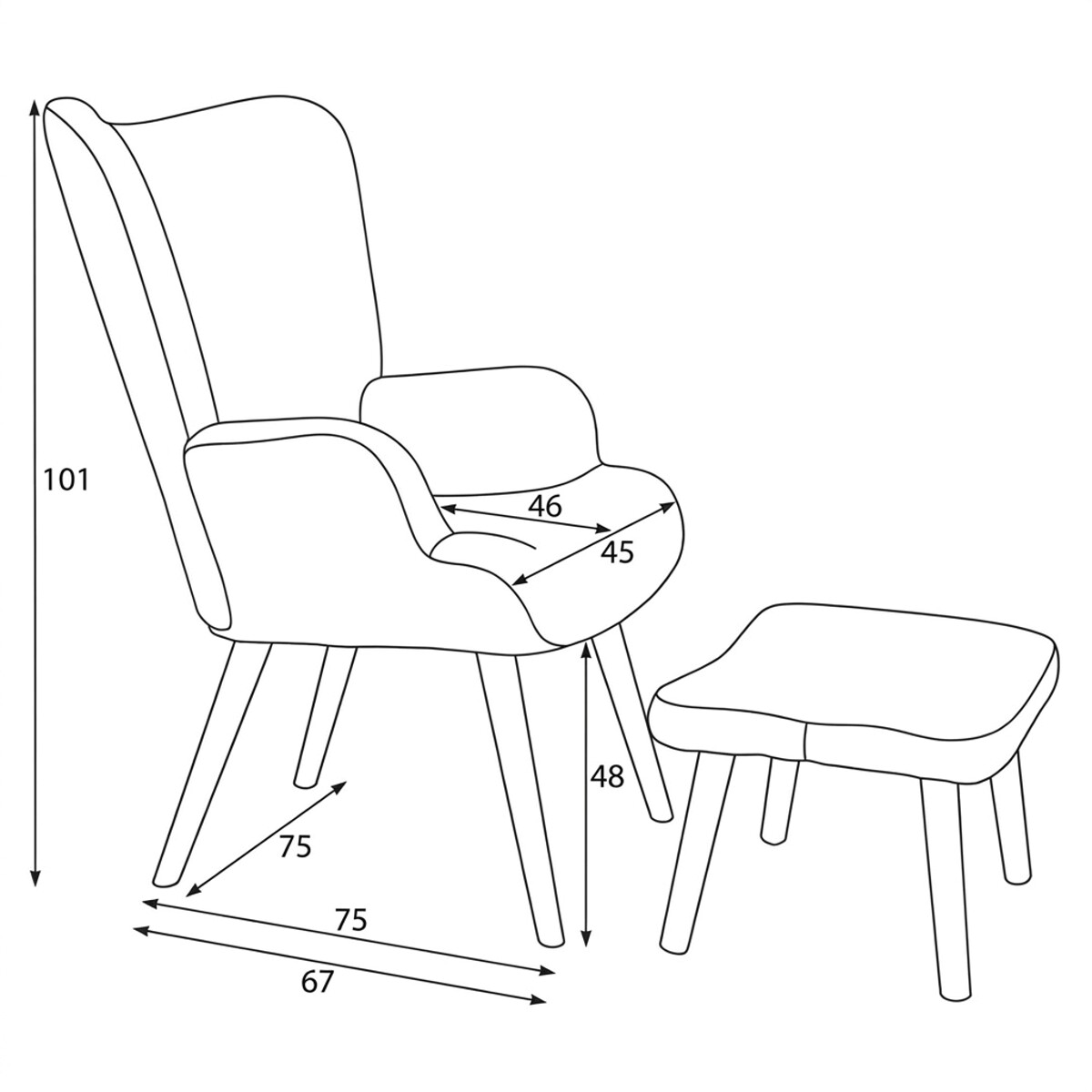 Kreslo ušiak s podnožkou bouclé AK-319 GREY2