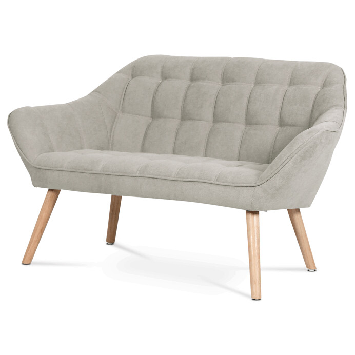 Dvojmiestna sedačka, poťah sivobéžová látka, drevené nohy, masív kaučukovník AK-322 SIL2