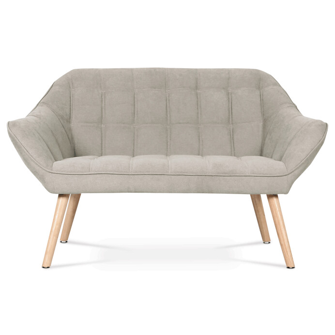 Dvojmiestna sedačka, poťah sivobéžová látka, drevené nohy, masív kaučukovník AK-322 SIL2