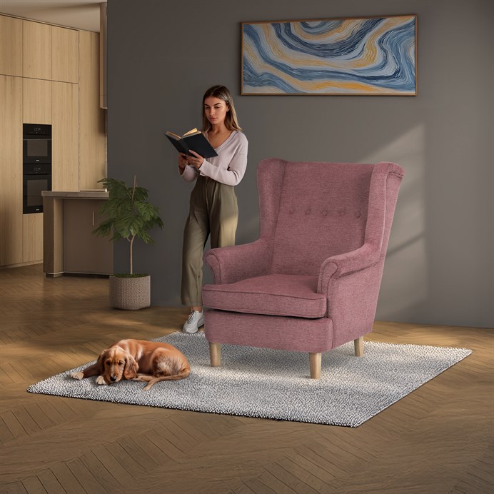 Kreslo ušiak, ružová látka, AK-388 PINK2