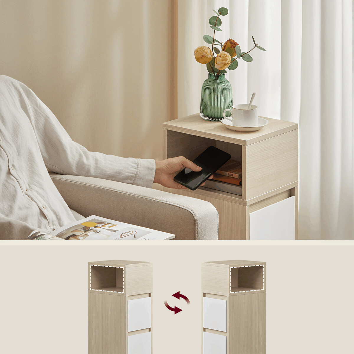 Odkládací stolek 25x30x65cm, mdf, bělený dub, ANT-E1065 BUK Autronic (foto 4)