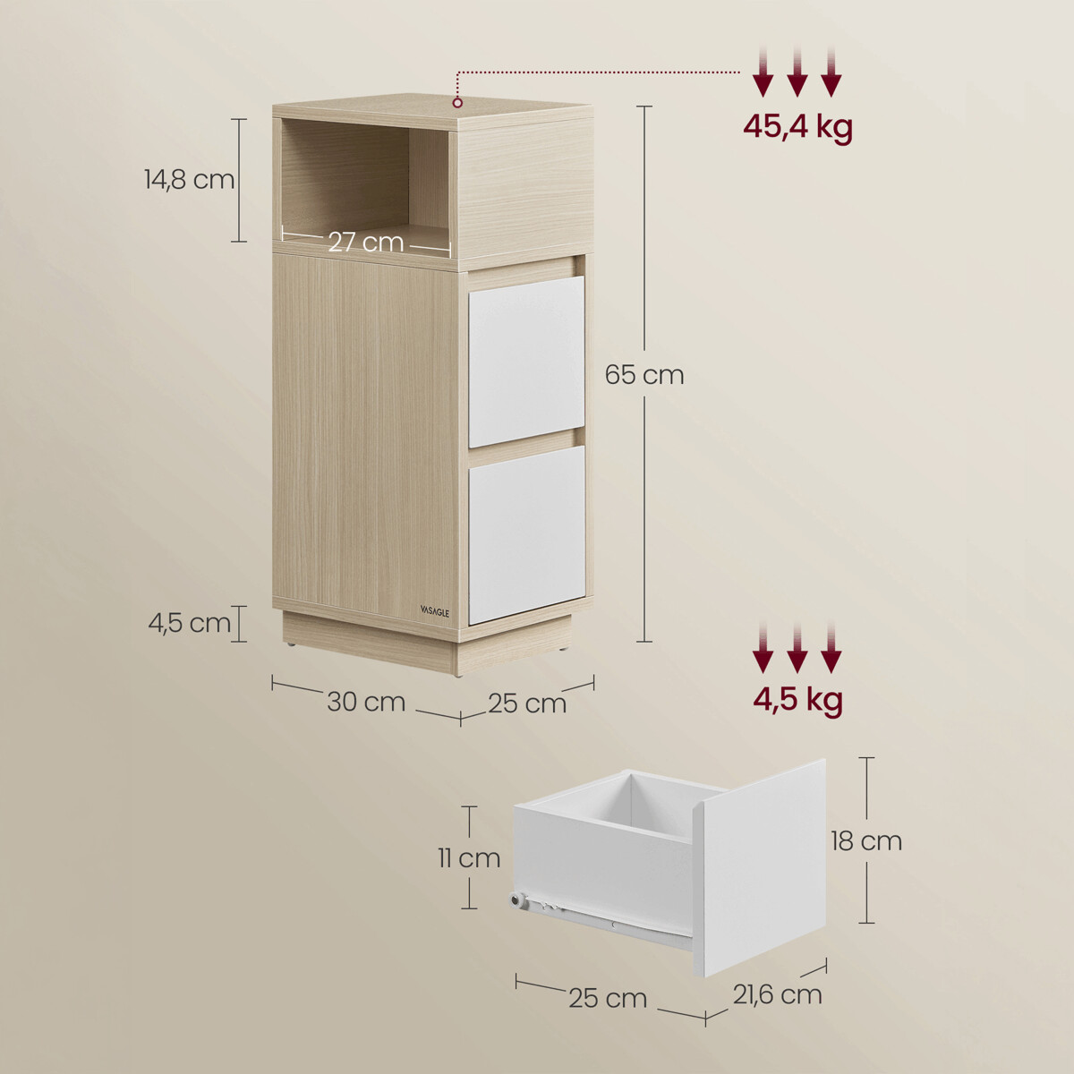 Odkládací stolek 25x30x65cm, mdf, bělený dub, ANT-E1065 BUK Autronic (foto 6)