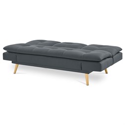 Rozkládací pohovka click-clack, 3místná, držák nápojů, potah tmavě šedá látka, nohy masiv buk