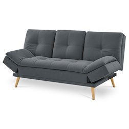 Rozkládací pohovka click-clack, 3místná, držák nápojů, potah tmavě šedá látka, nohy masiv buk