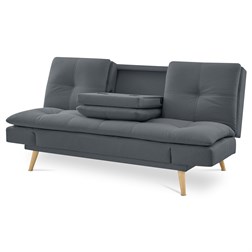 Rozkládací pohovka click-clack, 3místná, držák nápojů, potah tmavě šedá látka, nohy masiv buk