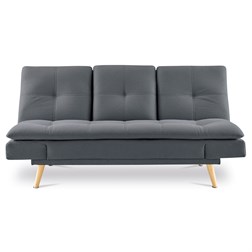 Rozkládací pohovka click-clack, 3místná, držák nápojů, potah tmavě šedá látka, nohy masiv buk