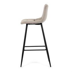 Židle barová, cappuccino látka, čtyřnohá kovová podnož, černý mat